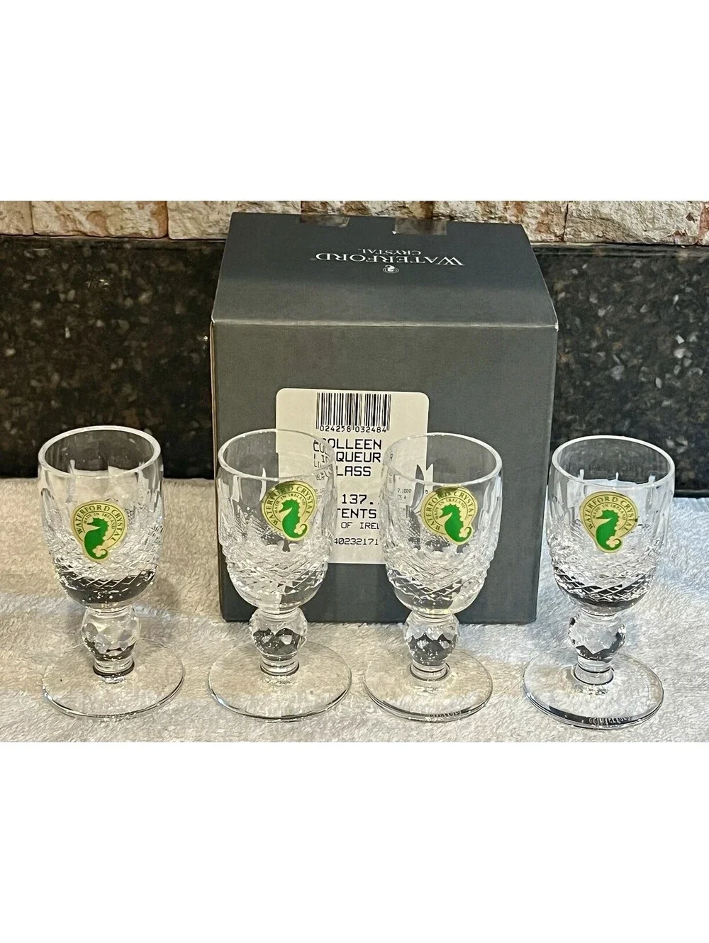 Waterford Colleen Liqueur Glasses Set of 4 with Original Box - Clear Crystal, 3.